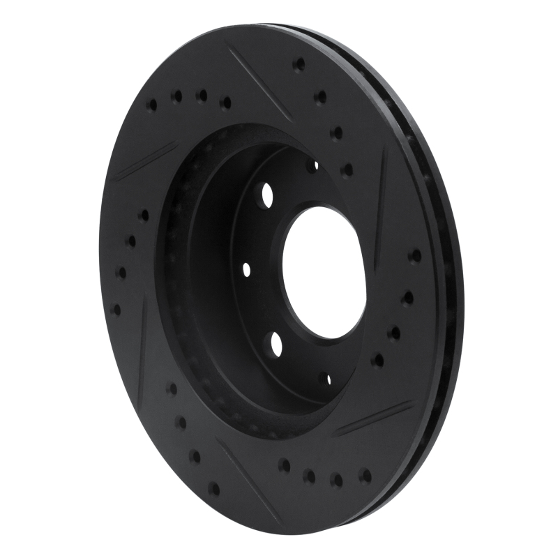 Honda Civic Hatchback Brake Rotor (1) - Front Left - R1 Concepts - Drilled & Slotted - Black - `84-`06